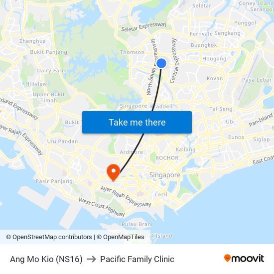 Ang Mo Kio (NS16) to Pacific Family Clinic map