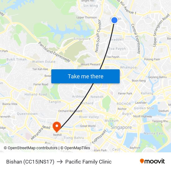 Bishan (CC15|NS17) to Pacific Family Clinic map