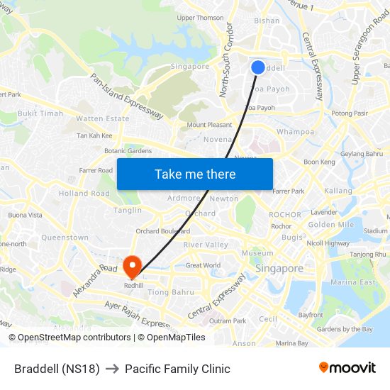 Braddell (NS18) to Pacific Family Clinic map