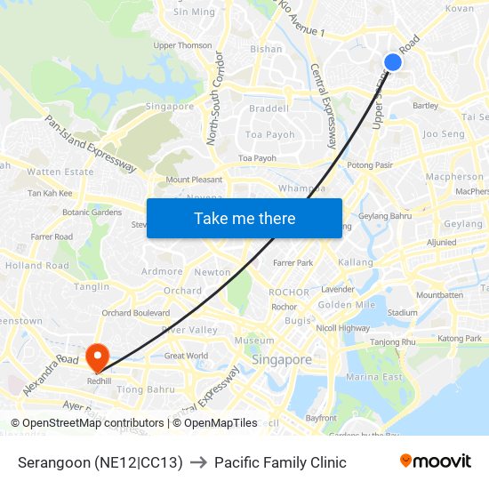 Serangoon (NE12|CC13) to Pacific Family Clinic map