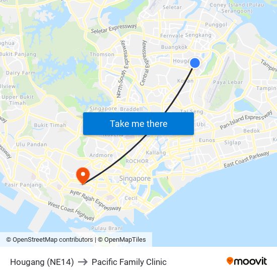 Hougang (NE14) to Pacific Family Clinic map