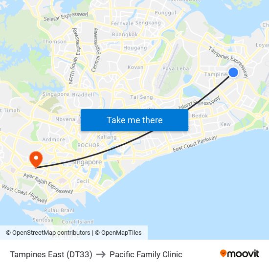 Tampines East (DT33) to Pacific Family Clinic map
