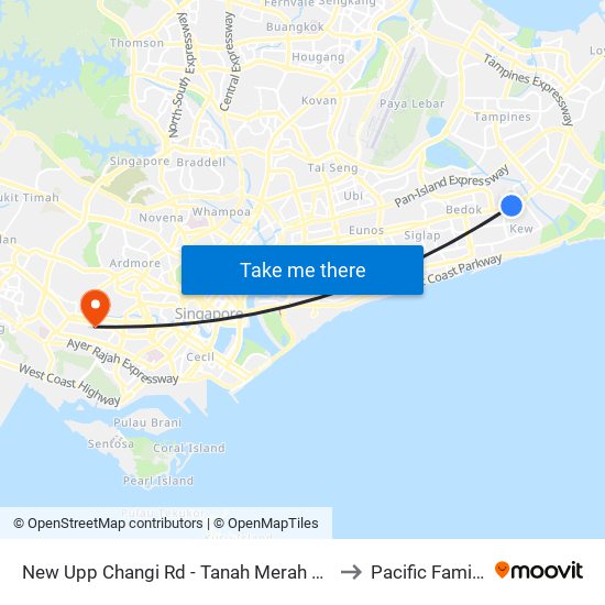 New Upp Changi Rd - Tanah Merah Stn Exit A (85099) to Pacific Family Clinic map