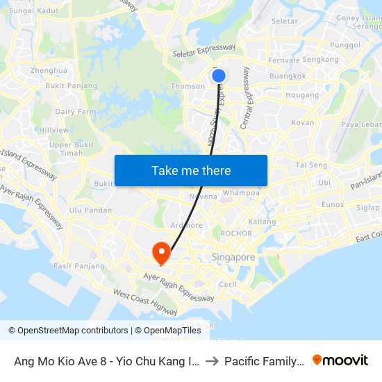 Ang Mo Kio Ave 8 - Yio Chu Kang Int (55509) to Pacific Family Clinic map