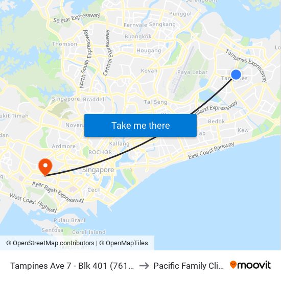 Tampines Ave 7 - Blk 401 (76191) to Pacific Family Clinic map