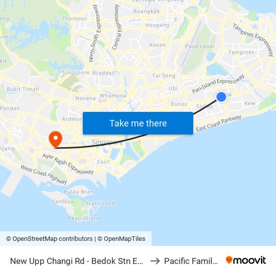 New Upp Changi Rd - Bedok Stn Exit B (84031) to Pacific Family Clinic map
