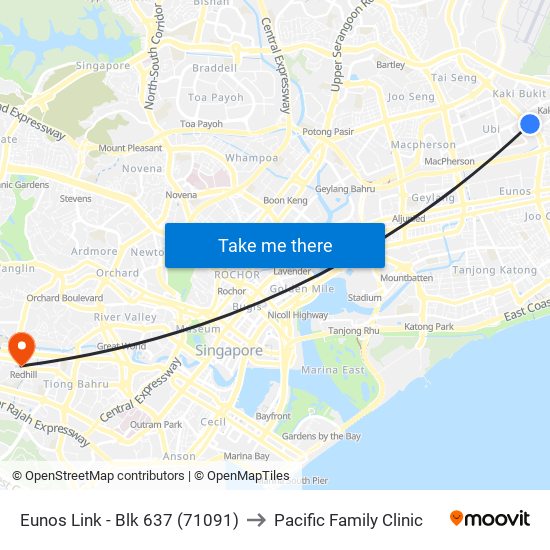 Eunos Link - Blk 637 (71091) to Pacific Family Clinic map