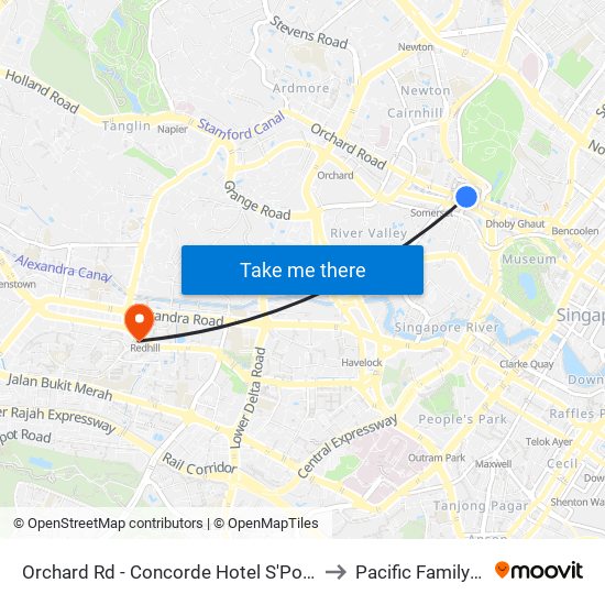 Orchard Rd - Concorde Hotel S'Pore (08138) to Pacific Family Clinic map