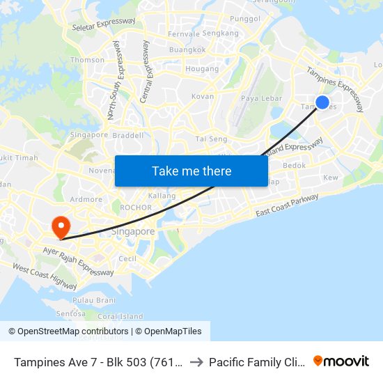 Tampines Ave 7 - Blk 503 (76199) to Pacific Family Clinic map