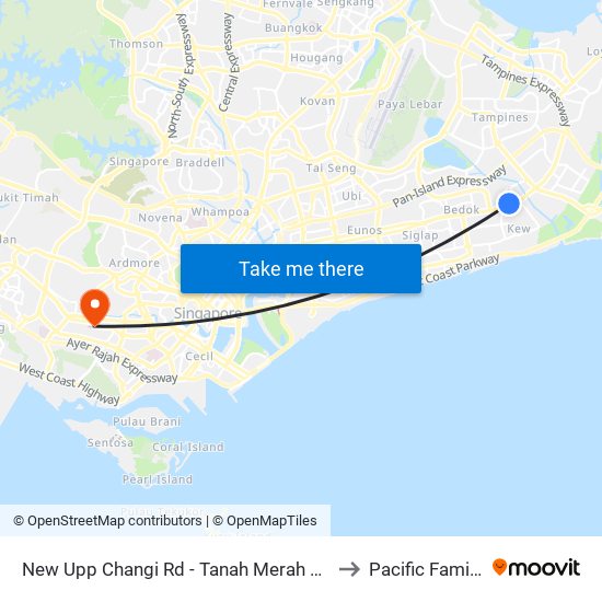 New Upp Changi Rd - Tanah Merah Stn Exit B (85091) to Pacific Family Clinic map