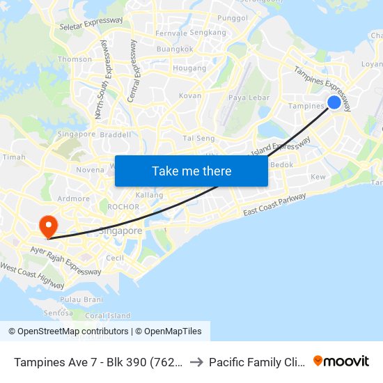 Tampines Ave 7 - Blk 390 (76239) to Pacific Family Clinic map