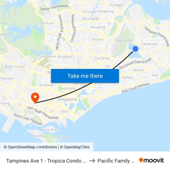 Tampines Ave 1 - Tropica Condo (75259) to Pacific Family Clinic map