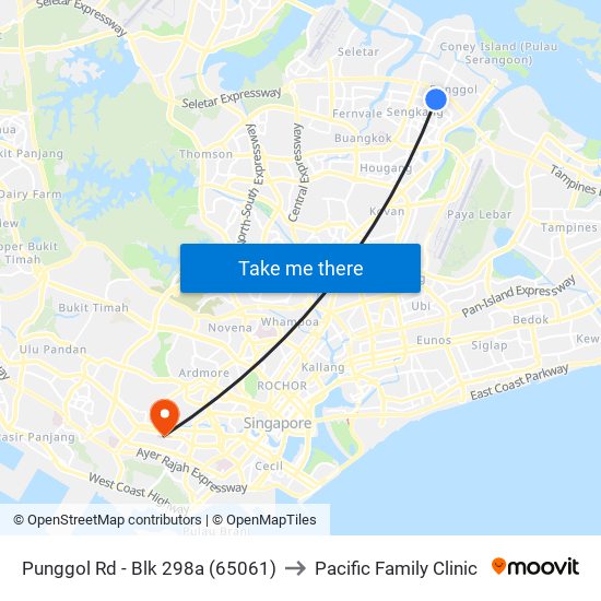 Punggol Rd - Blk 298a (65061) to Pacific Family Clinic map