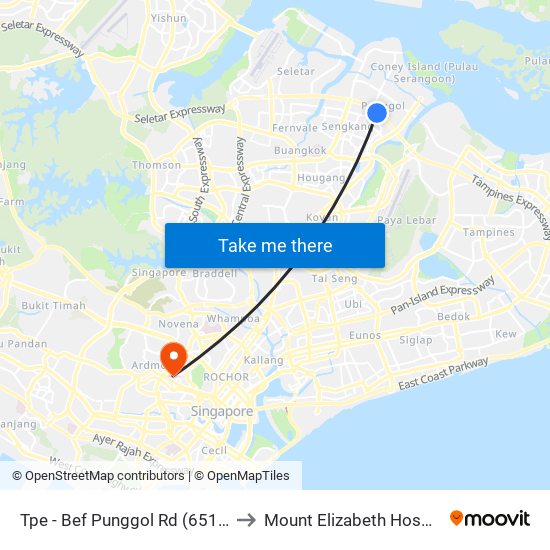 Tpe -  Bef Punggol Rd (65191) to Mount Elizabeth Hospital map