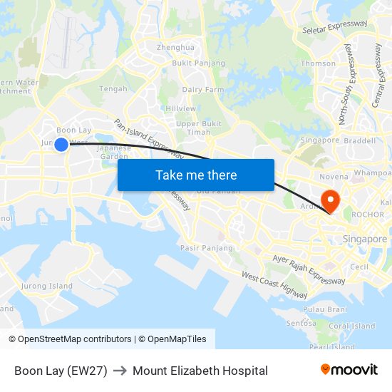 Boon Lay (EW27) to Mount Elizabeth Hospital map