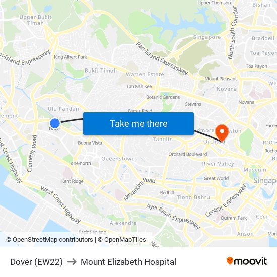 Dover (EW22) to Mount Elizabeth Hospital map