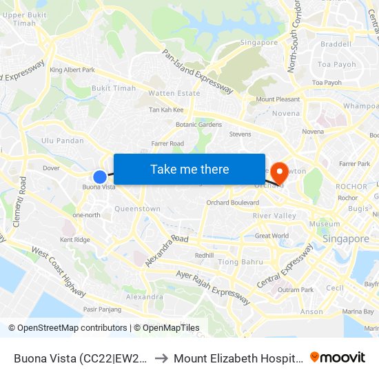 Buona Vista (CC22|EW21) to Mount Elizabeth Hospital map