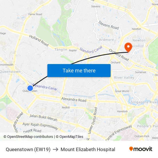 Queenstown (EW19) to Mount Elizabeth Hospital map