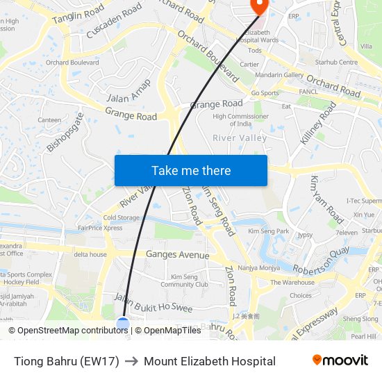 Tiong Bahru (EW17) to Mount Elizabeth Hospital map