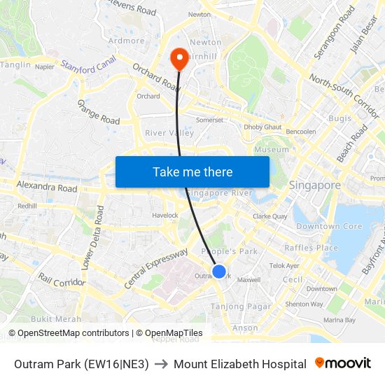 Outram Park (EW16|NE3) to Mount Elizabeth Hospital map