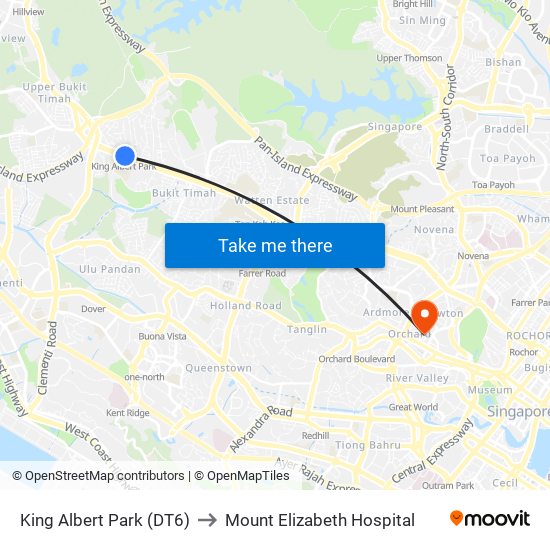 King Albert Park (DT6) to Mount Elizabeth Hospital map