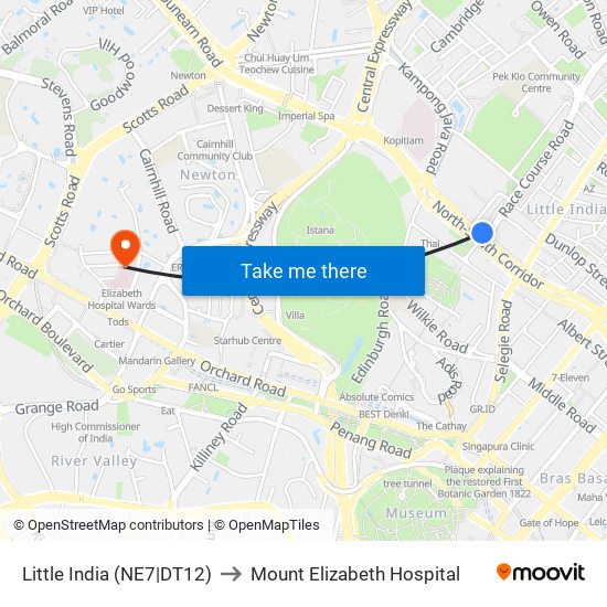 Little India (NE7|DT12) to Mount Elizabeth Hospital map