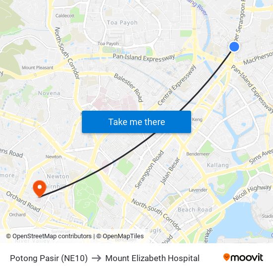 Potong Pasir (NE10) to Mount Elizabeth Hospital map