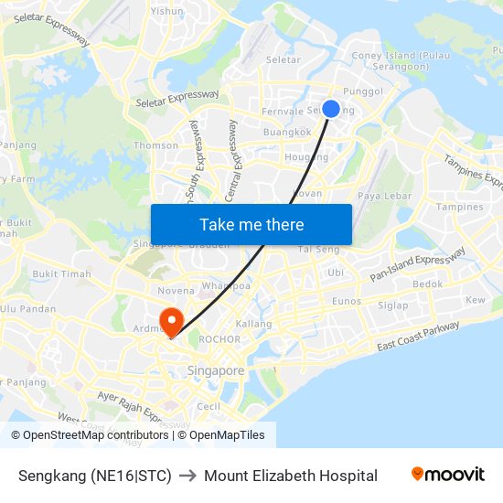 Sengkang (NE16|STC) to Mount Elizabeth Hospital map