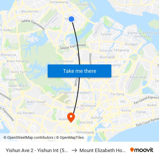 Yishun Ave 2 - Yishun Int (59009) to Mount Elizabeth Hospital map