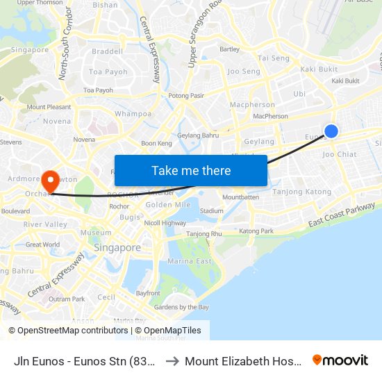 Jln Eunos - Eunos Stn (83101) to Mount Elizabeth Hospital map