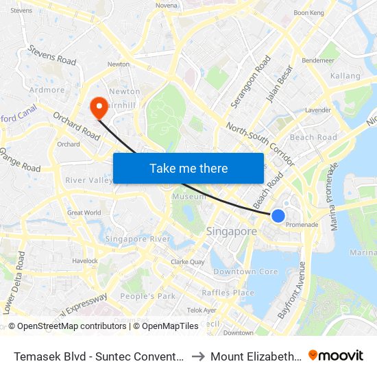 Temasek Blvd - Suntec Convention Ctr (02151) to Mount Elizabeth Hospital map