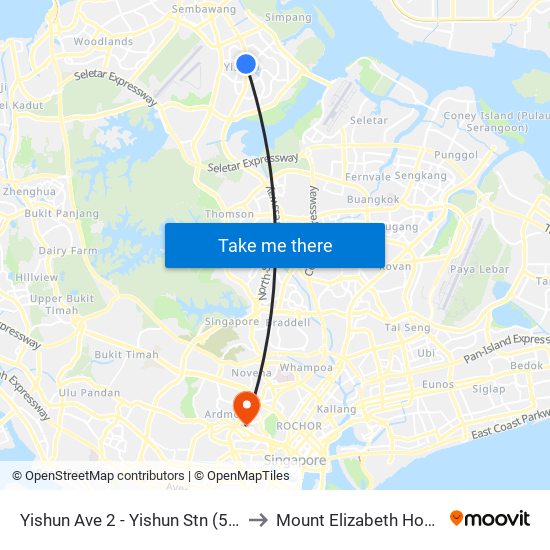 Yishun Ave 2 - Yishun Stn (59079) to Mount Elizabeth Hospital map