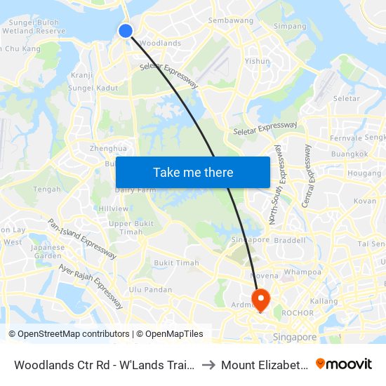 Woodlands Ctr Rd - W'Lands Train Checkpt (46069) to Mount Elizabeth Hospital map