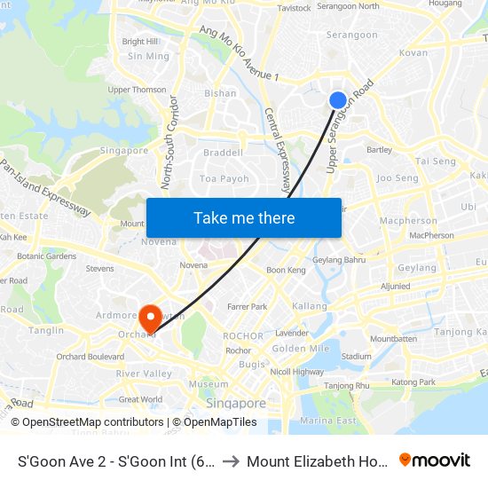 S'Goon Ave 2 - S'Goon Int (66009) to Mount Elizabeth Hospital map