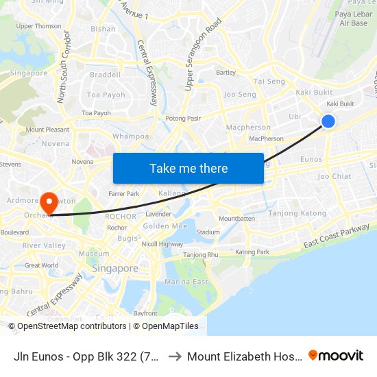 Jln Eunos - Opp Blk 322 (72019) to Mount Elizabeth Hospital map