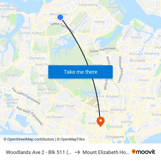 Woodlands Ave 2 - Blk 511 (46331) to Mount Elizabeth Hospital map