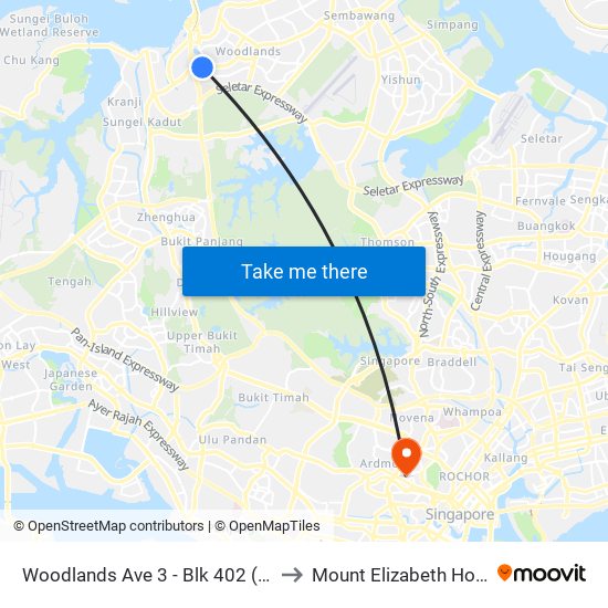 Woodlands Ave 3 - Blk 402 (46491) to Mount Elizabeth Hospital map