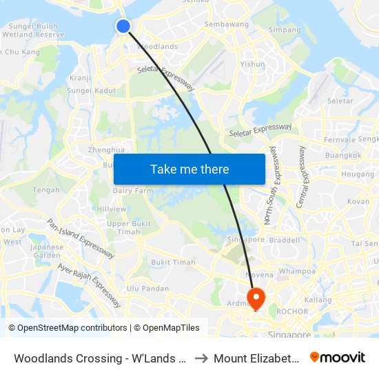 Woodlands Crossing - W'Lands Checkpt (46109) to Mount Elizabeth Hospital map