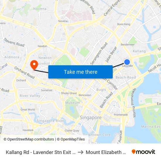 Kallang Rd - Lavender Stn Exit B (01311) to Mount Elizabeth Hospital map