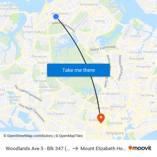 Woodlands Ave 3 - Blk 347 (46549) to Mount Elizabeth Hospital map
