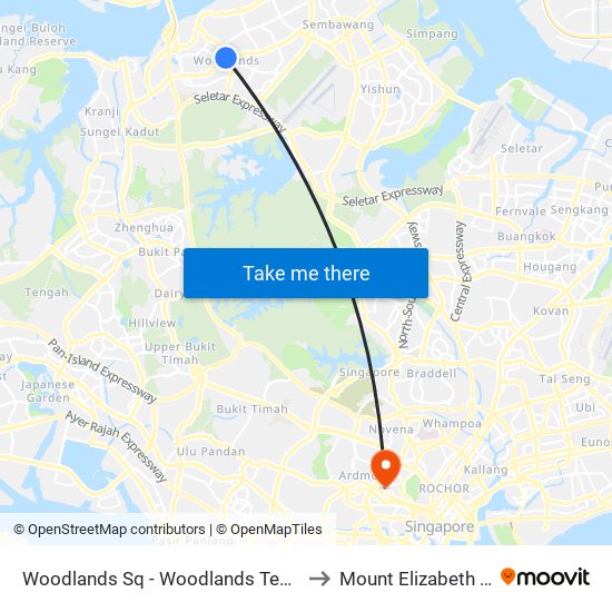 Woodlands Sq - Woodlands Temp Int (47009) to Mount Elizabeth Hospital map