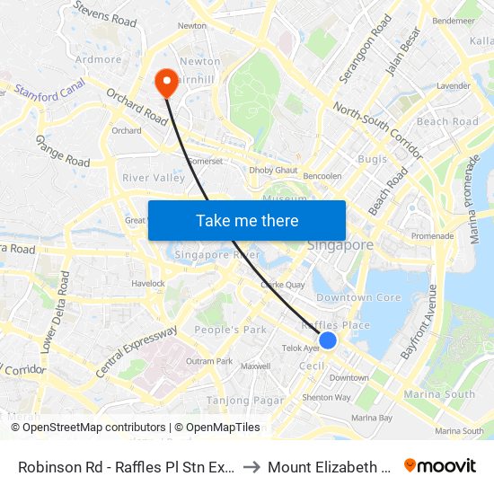 Robinson Rd - Raffles Pl Stn Exit F (03031) to Mount Elizabeth Hospital map