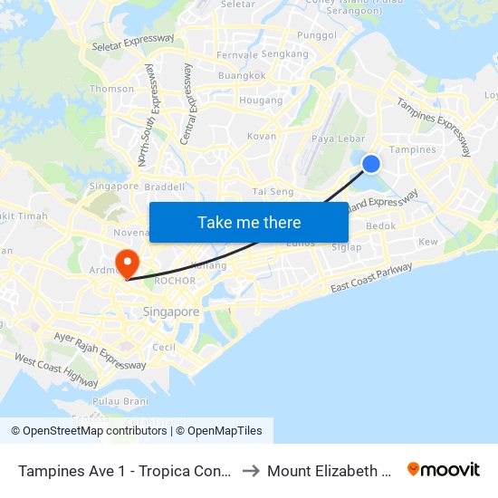 Tampines Ave 1 - Tropica Condo (75259) to Mount Elizabeth Hospital map