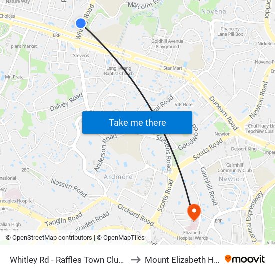 Whitley Rd - Raffles Town Club (40231) to Mount Elizabeth Hospital map