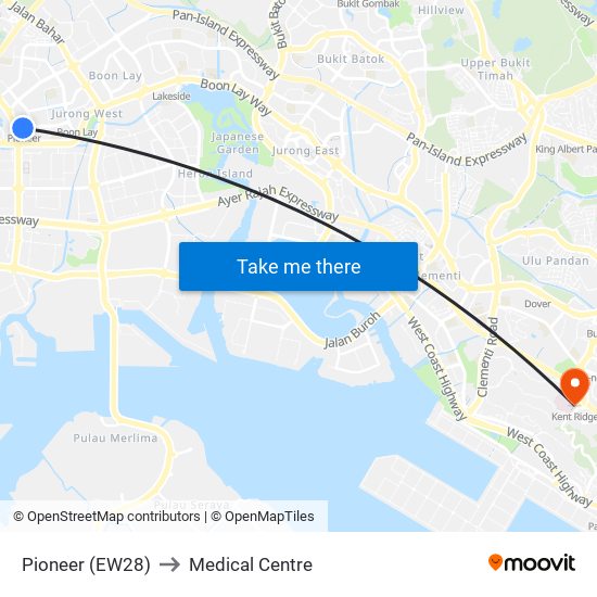 Pioneer (EW28) to Medical Centre map