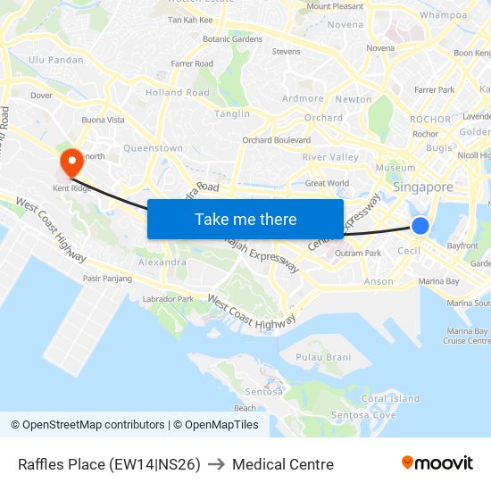 Raffles Place (EW14|NS26) to Medical Centre map