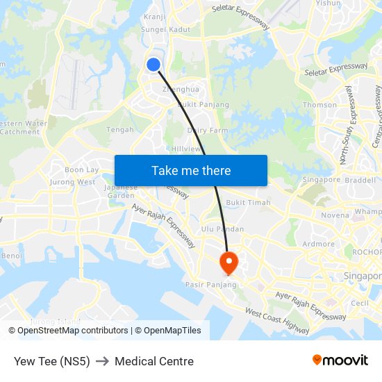 Yew Tee (NS5) to Medical Centre map