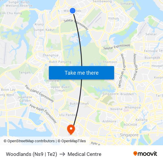 Woodlands (Ns9 | Te2) to Medical Centre map
