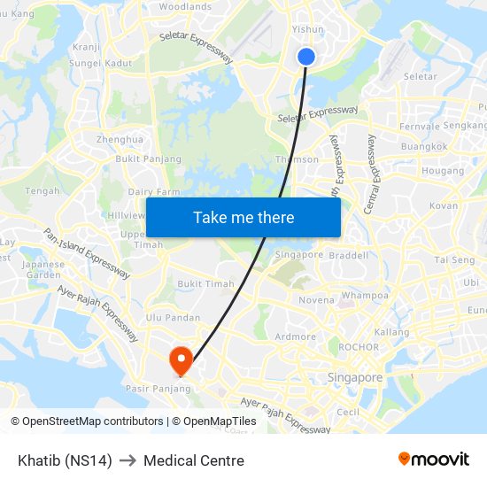 Khatib (NS14) to Medical Centre map