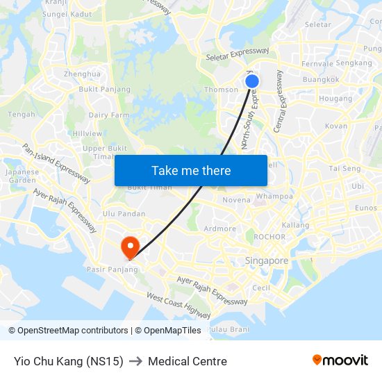 Yio Chu Kang (NS15) to Medical Centre map